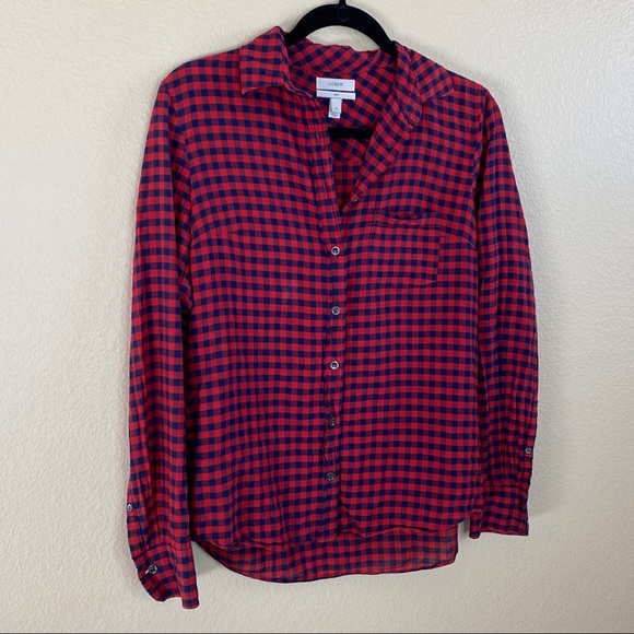 J. Crew Boy Fit Red Tartan Plaid Flannel Shirt - Picture 8 of 10